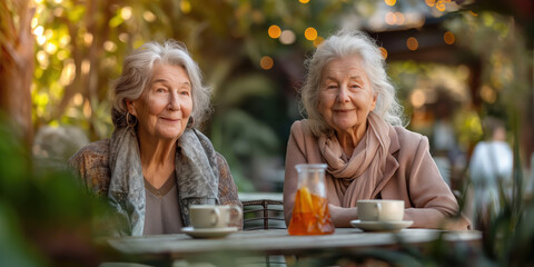 Zwei Seniorinnen trinken Tee