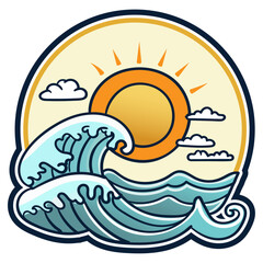 sun and Waves summer sticker design