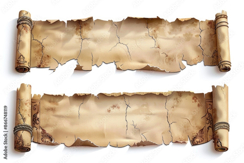 Poster two vintage-style scrolls on a clean white background