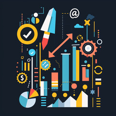 Obraz premium Colorful 3D arrows and symbols depicting business growth and success, perfect for business and finance themes.