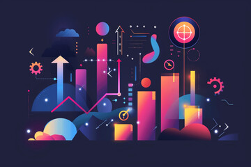 Obraz premium 3D illustration of financial growth with bar charts and currency symbols, ideal for business and finance themes.