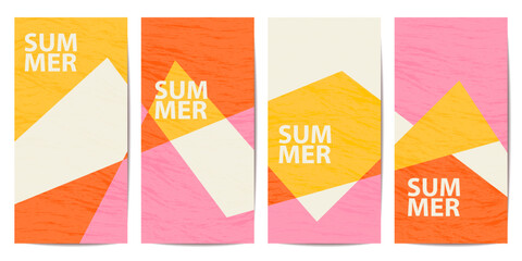 Abstract vertical summer banner, groovy geometric background, textured retro poster set, card, stories, flyer template