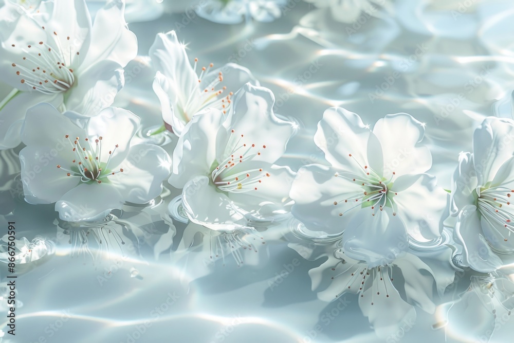 Poster a collection of white flowers float on the surface of a pool