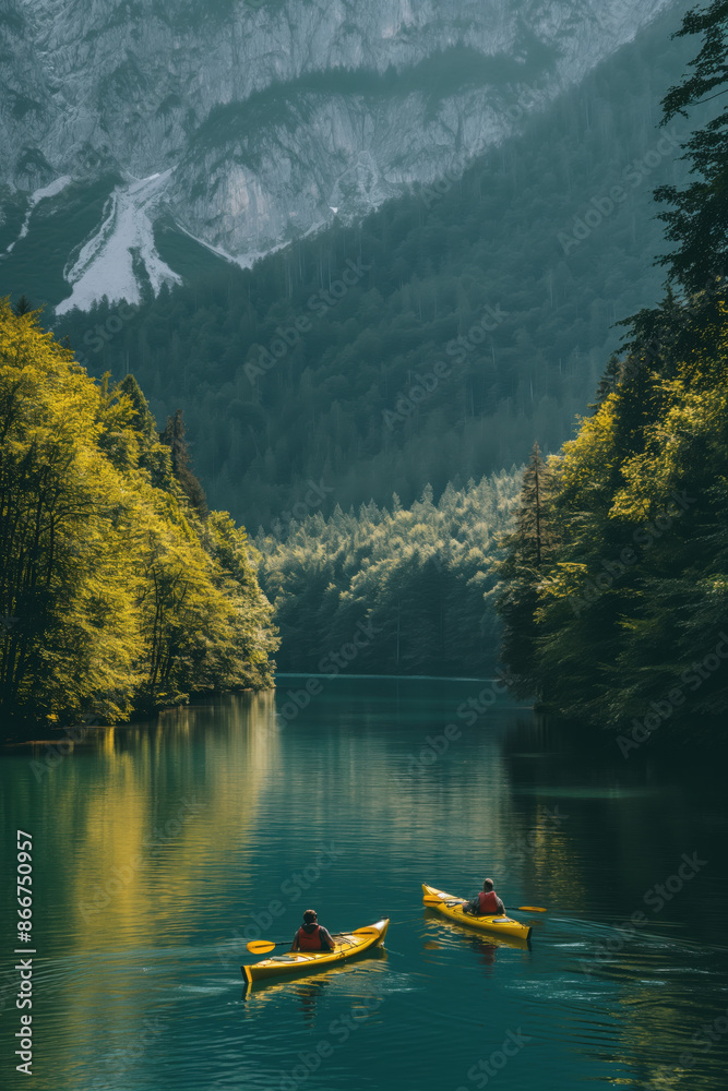 Poster paddeln auf einem fluss