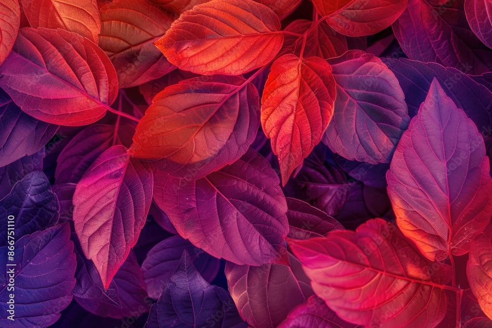 Poster a close-up shot of a collection of leaves, showcasing their texture and color