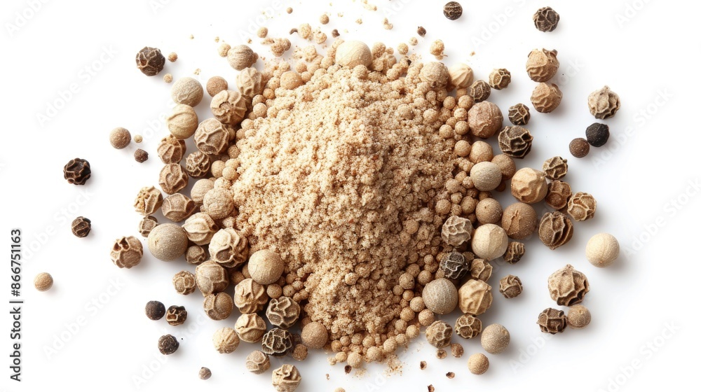 Poster a collection of nuts and seeds arranged on a white surface