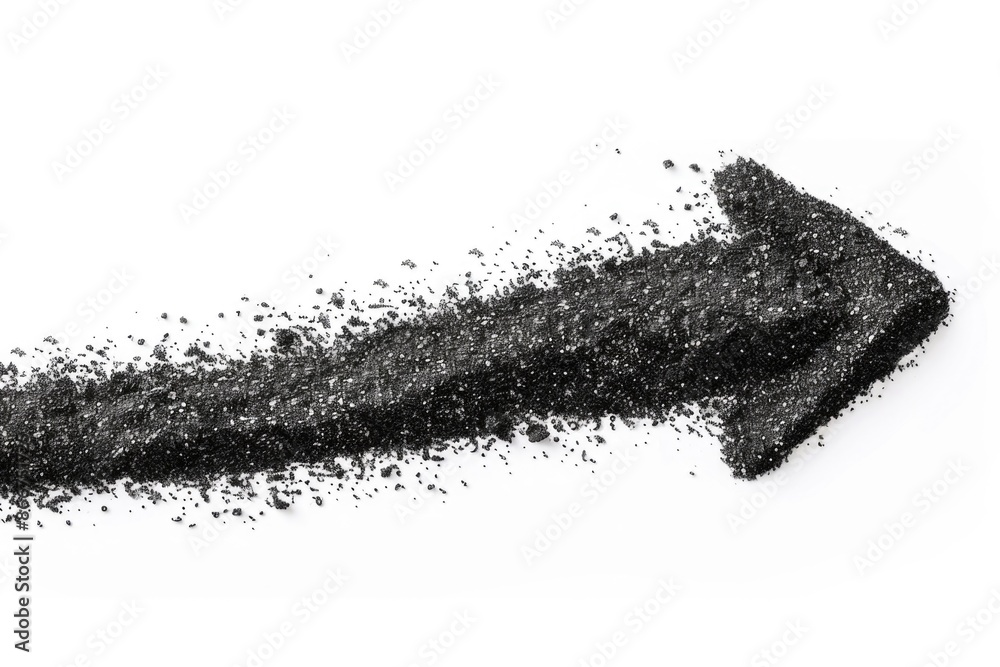Poster a simple yet striking design featuring a black arrow crafted from sand on a white background, perfec