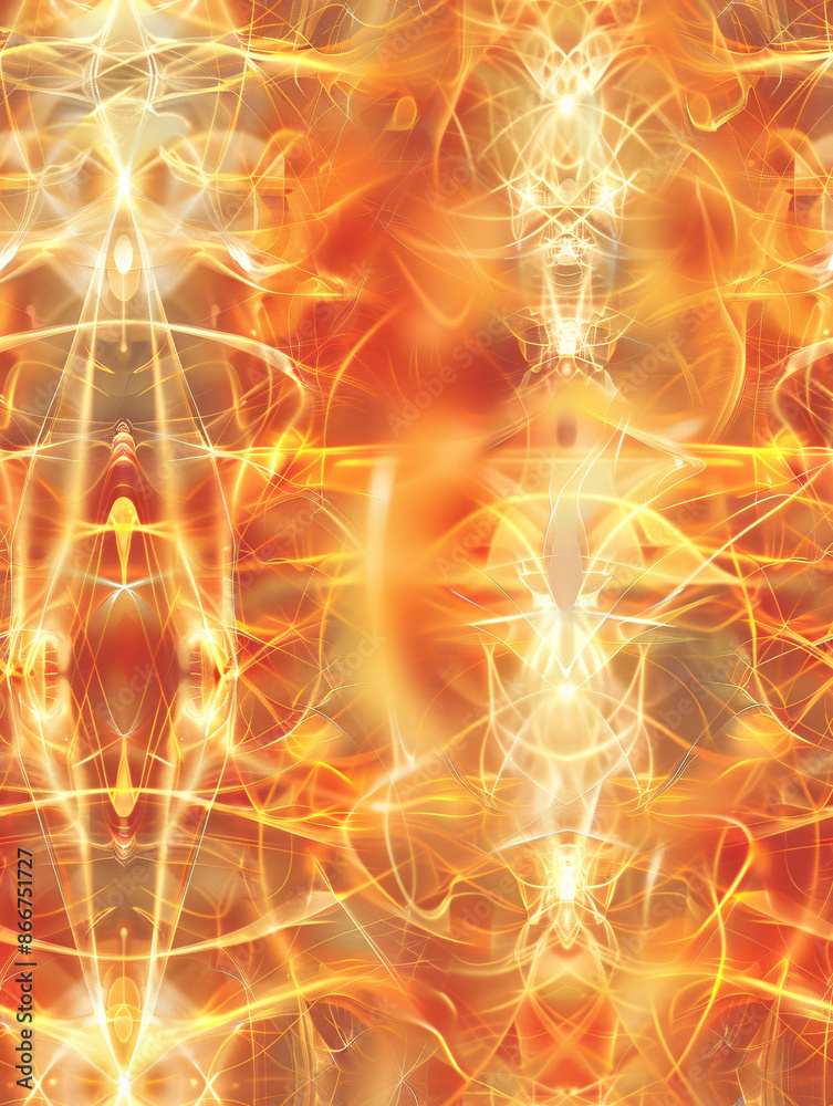 Poster vibrant energy flow created by abstract orange and yellow pattern with light trails