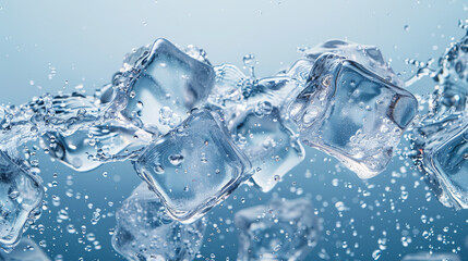 Obraz premium An abstract illustration of ice, with its transparent, clear cubes and flowing waves. liquid splash with frozen ice