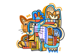 Draw vector illustration banner design cute tribal cat