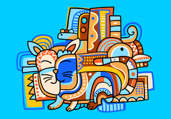 abstract Colorful cat head mandala art