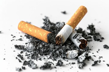 A pair of cigarettes sitting on top of a pile of ash