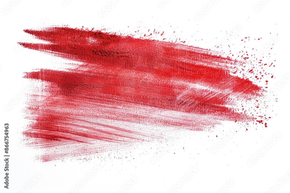 Poster a close-up shot of a small, irregularly-shaped red mark on a pure white surface