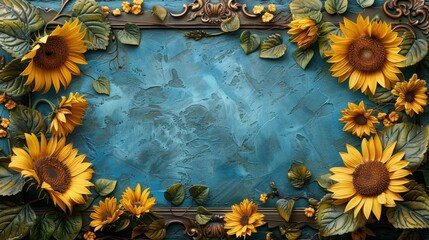 An ornate text box with a border of sunflowers and ivy leaves. 