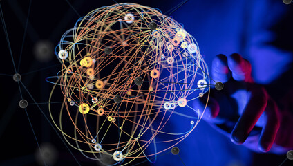 Global network. Blockchain. 3D illustration. Neural networks and artificial intelligence. Abstract