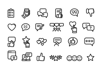 Simple Set of Testimonials Related Vector Line Icons. Contains such Icons as Customer Relationship Management, Feedback, Review, Emotion symbols and more.