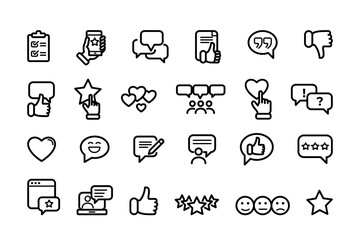 Simple Set of Testimonials Related Vector Line Icons. Contains such Icons as Customer Relationship Management, Feedback, Review, Emotion symbols and more.