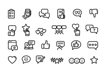 Simple Set of Testimonials Related Vector Line Icons. Contains such Icons as Customer Relationship Management, Feedback, Review, Emotion symbols and more.