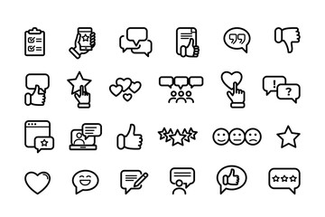 Simple Set of Testimonials Related Vector Line Icons. Contains such Icons as Customer Relationship Management, Feedback, Review, Emotion symbols and more.