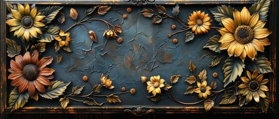 An ornate text box with a border of sunflowers and ivy leaves. 