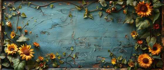 An ornate text box with a border of sunflowers and ivy leaves. 