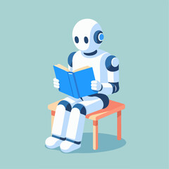 AI robot reading a book. vector illustration