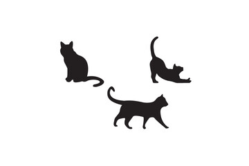 A black and white vector silhouette illustration of a cat 