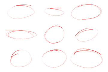 Set of hand drawn red circle highlighter, vector illustration, design element, round shape