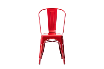 A Tolix Marais bistro chair in a vibrant red hue, set against a crisp white background.