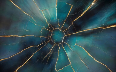 Abstract blue and gold background with cracks, artistic design for digital projects or wallpapers.