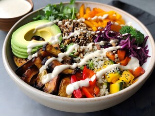 Vibrant Buddha Bowl with Avocado, Grilled Veggies, and Quinoa