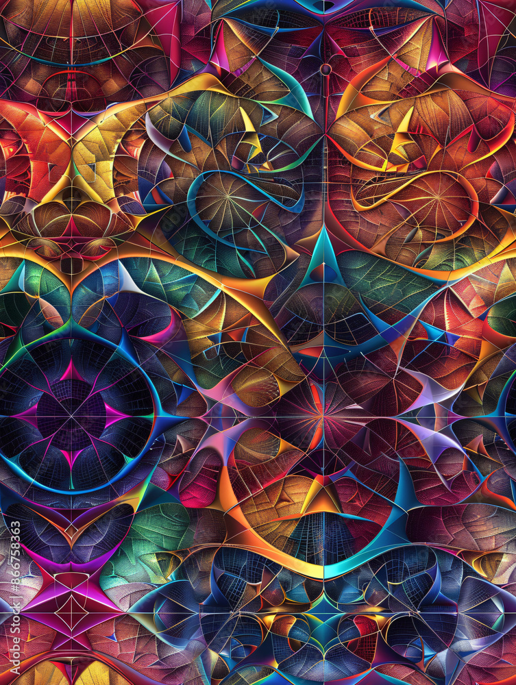 Leinwandbilder Vibrant and detailed abstract pattern with a variety of shapes and lines, creating a sense of depth and complexity