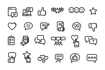 Simple Set of Testimonials Related Vector Line Icons. Contains such Icons as Customer Relationship Management, Feedback, Review, Emotion symbols and more.