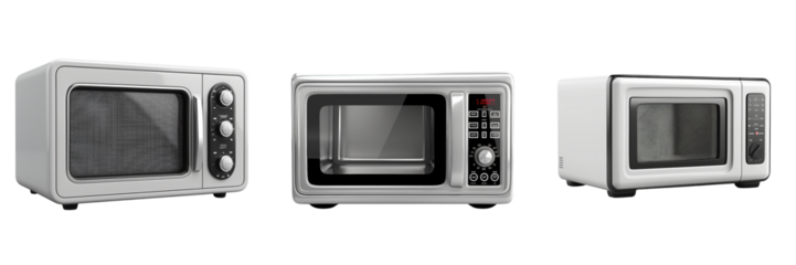 set of A compact countertop microwave oven on transparent background