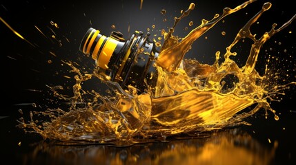 Car engine oil change poster with synthetic or mineral lubricant for diesel or gasoline engines