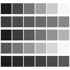 Grayscale color palette. Gradient shades grid. Black to white transition. Vector illustration.