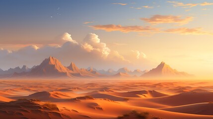 Obraz premium A tranquil desert landscape with rolling sand dunes at sunset 