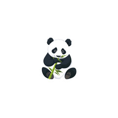 Fototapeta premium A cute panda eating bamboo, wildlife element, flat design illustration, monochrome, isolated on white background