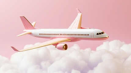 Passenger Jet Soaring Above the Clouds with Pink Sky Background. Generative AI