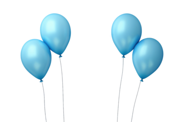 Several blue transparent balls float on a white background.