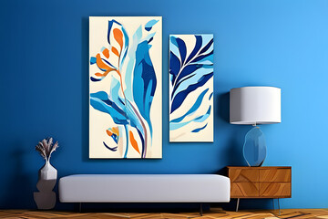 Abstract floral shapes, reminiscent of algae and leaves, dance across the canvas in a contemporary Fauvist style. This bold and dynamic background bursts with energy and creativity.