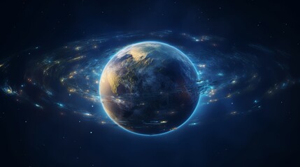 Obraz premium Earth globe amidst galaxy space art for astronomy and science, earth hour and earth day event theme