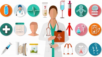 Fototapeta premium Colorful medical icons with images nurse, doctor, and medical