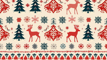 A Christmas themed pattern with a red and blue deer and a tree