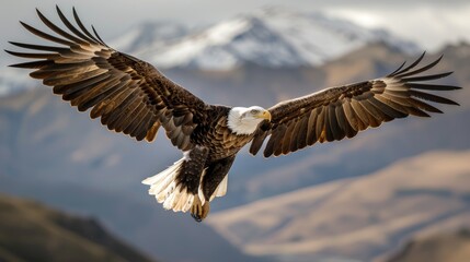 Eagle soaring high in the sky its wings spread wide