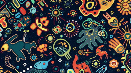 A colorful carpet with many different shapes and designs