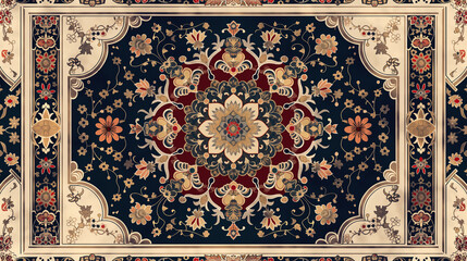 A colorful rug with a flower pattern