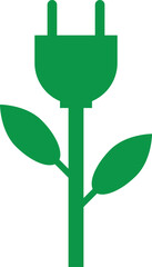 Green power plug icon isolated on white background . Ecological logo . Vector illustration