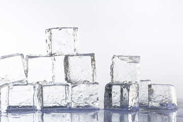Square ice cubes isolated on white background,Collection of ice cubes, isolated on white background