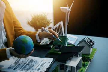 Carbon offset price report CO2 emission. Future growth Net zero waste in ESG ethical SME office...